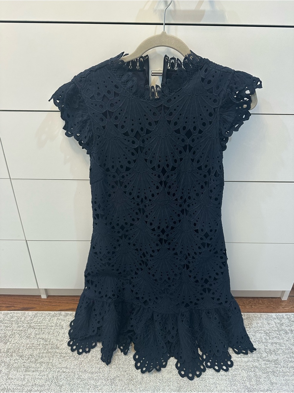 Aqua Navy Eyelet Lace Ruffle Dress Size XL